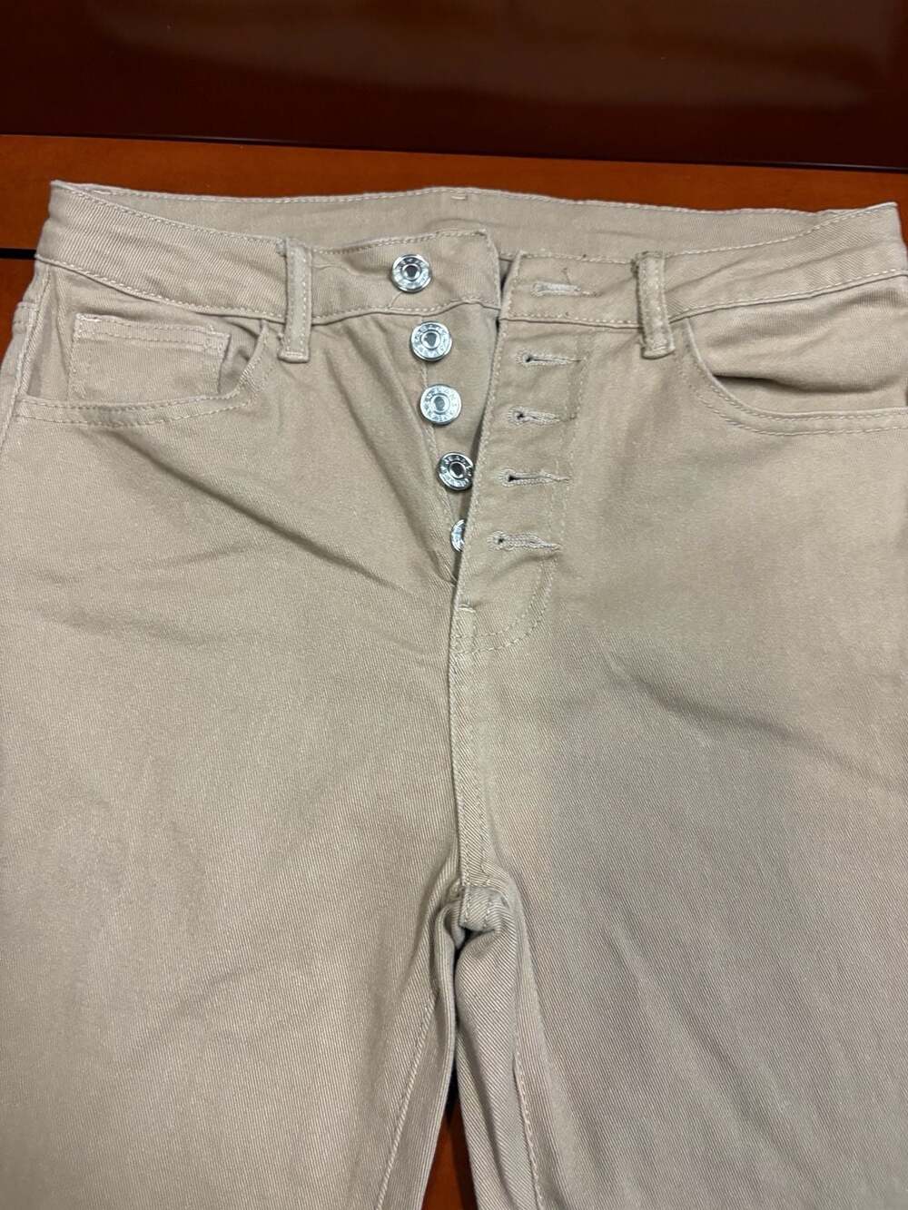 Jeans Beige High Rise Button Fly Frayed Flare Size S